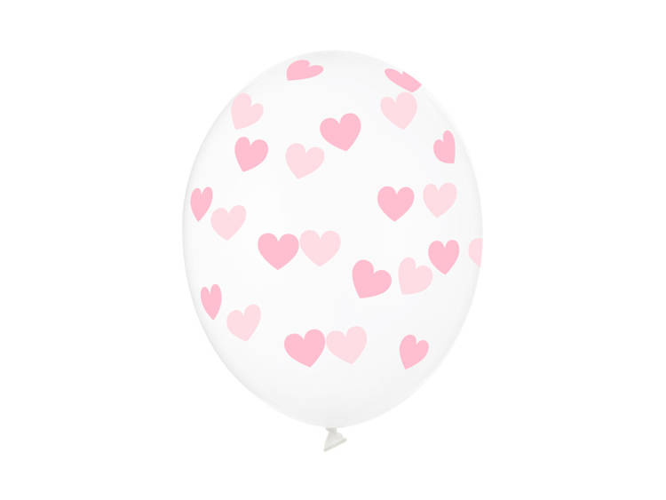 Balony gumowe 30cm Serduszka Crystal Clear 6szt SB14C-228-099P-6 PartyDeco